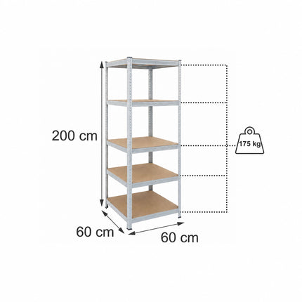 Heavy-Duty Shelving Unit with 5 Adjustable Tiers, 175 kg per Tier, Grey
