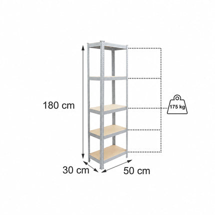 Heavy-Duty Shelving Unit with 5 Adjustable Tiers, 175 kg per Tier, Grey