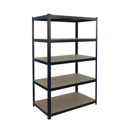 Tvirtas plieninis stovas, 5 reguliuojamos lentynos, juodas