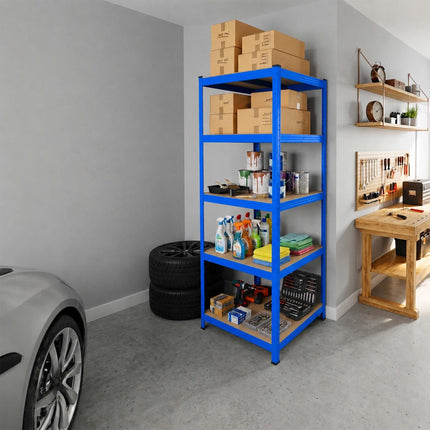 Heavy-Duty Steel Storage Rack with 5 Adjustable Shelves, 175 kg per Shelf, Blue
