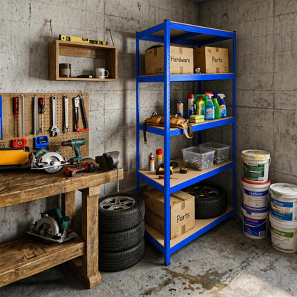 Heavy-Duty Steel Storage Rack with 5 Adjustable Shelves, 175 kg per Shelf, Blue