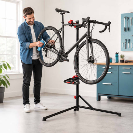 Reguliuojamo aukščio dviračio remonto stovas, juodas, 30 kg keliamoji galia