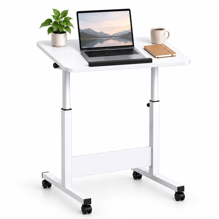 Height-Adjustable Laptop Desk on Castors, Tilting Top – White, 67-90 cm