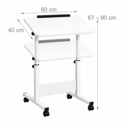 Height-Adjustable Laptop Desk on Castors, Tilting Top – White, 67-90 cm