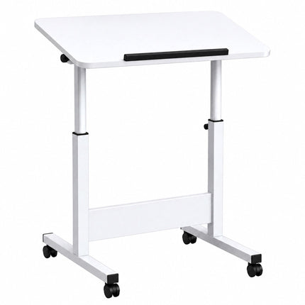 Height-Adjustable Laptop Desk on Castors, Tilting Top – White, 67-90 cm