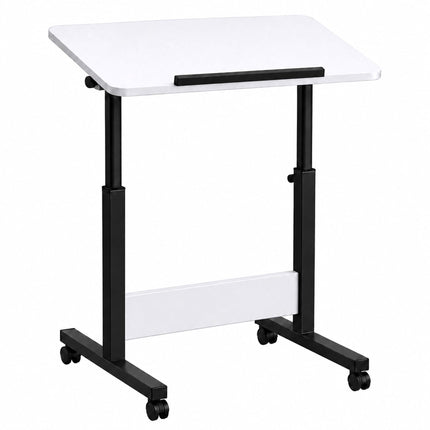Height-Adjustable Laptop Desk on Castors, Tilting Top – White, Black Frame