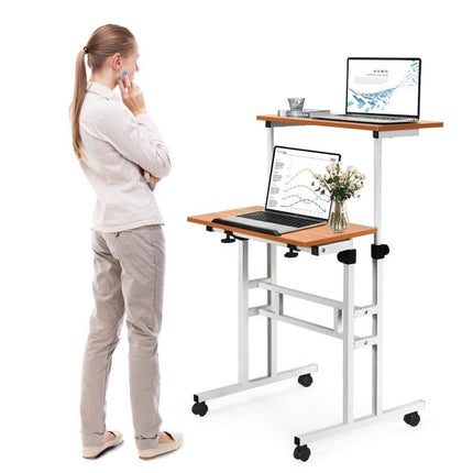 Reguliuojamo aukščio mobilus stovimas stalas, pakreipiamas stalviršis, ratukai
