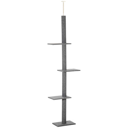 Reguliuojamo aukščio draskyklė-laipiojimo medis katėms, žaidimų medis, pilkas, 43x27x228-260 cm
