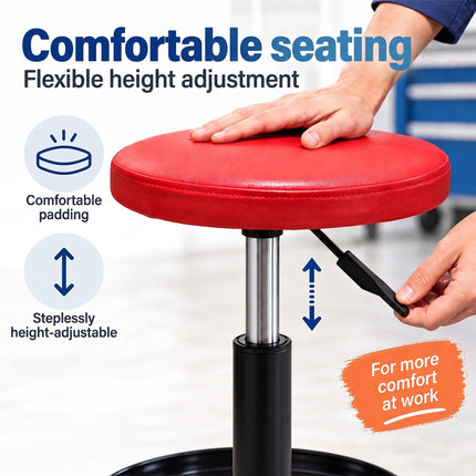 Height-Adjustable Workshop Stool with Tool Tray, 42–56 cm, Max 120 kg, Red