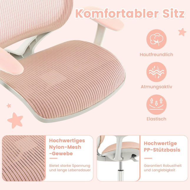 Reguliuojamo aukščio vaikiška pasukama kėdė su sėdynės stabdžiu Ergonomiška stalo kėdė Biuro kėdė Rožinė