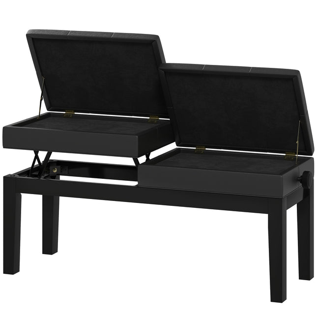 Reguliuojamo aukščio pianino suolas su vieta daiktams susidėti, pianino suolas, kurio keliamoji galia iki 220 kg, dirbtinė oda, juodas, 105 x 37 x 48-58 cm |