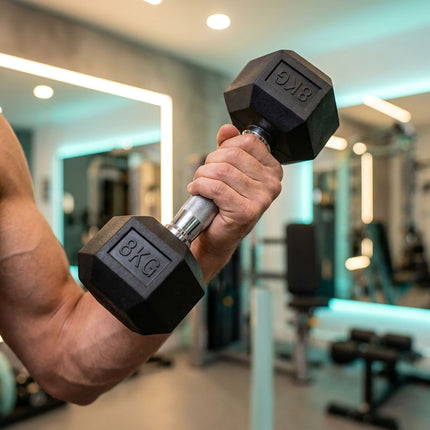 Hex Dumbbells 3 kg Pair, Rubber-Coated Cast Iron, Non-Slip Handles