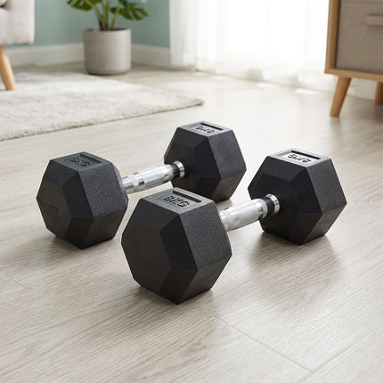 Hex Dumbbells 3 kg Pair, Rubber-Coated Cast Iron, Non-Slip Handles