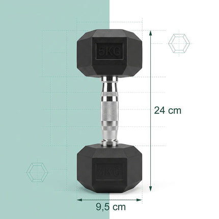 Hex Dumbbells 5 kg Pair, Rubber-Coated Cast Iron, Non-Slip Handles