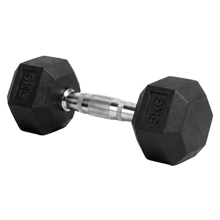 Hex Dumbbells 5 kg Pair, Rubber-Coated Cast Iron, Non-Slip Handles