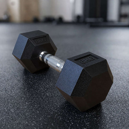 Hex Dumbbells 8 kg Pair, Rubber-Coated Cast Iron, Non-Slip Handles