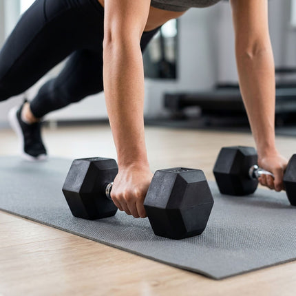 Hex Dumbbells 8 kg Pair, Rubber-Coated Cast Iron, Non-Slip Handles