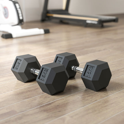 Hex Dumbbells, Knurled Grip, Cast Iron, 2 x 15kg