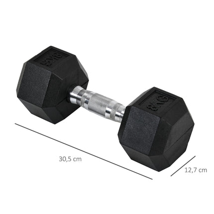 Šešiakampiai hanteliai, 2 vnt., ketaus hanteliai, rievėta rankena, svarmenys, metalas, guma, juodi, 2 x 8 kg