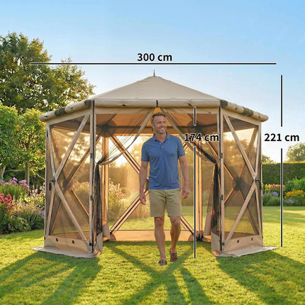 Šešiakampė paviljono palapinė, 3 x 2,6 m, atspari vandeniui, UV spinduliams