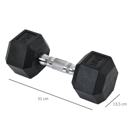 Šešiakampiai hanteliai, 2 vnt., 2 x 10 kg, ketaus, su guminiu dangteliu, juodi
