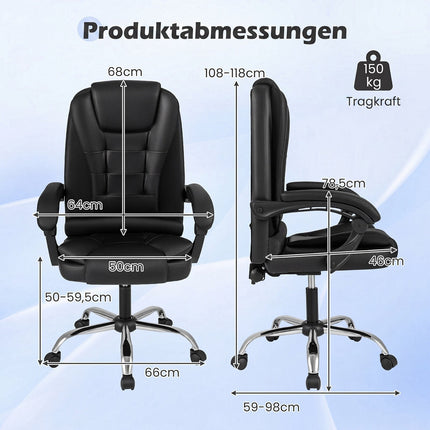 Vadovo kėdė su aukštu atlošu, juoda oda, reguliuojamas atlošas