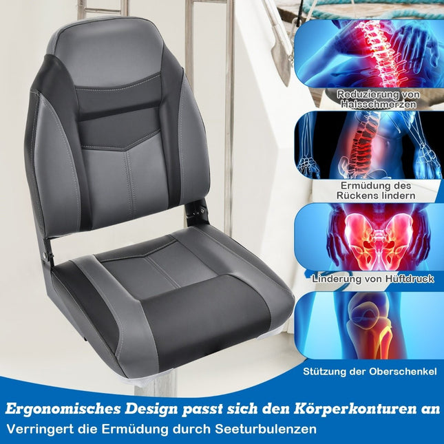 Aukšta atlošo sėdynė su 10 cm storio kempinės paminkštinimu, sulankstoma valties kėdė, juoda