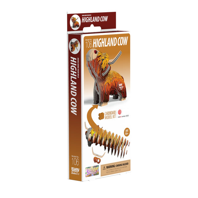 Kūrybiškam konstravimui skirtas 3D kartoninis modelis „Highland Cow“