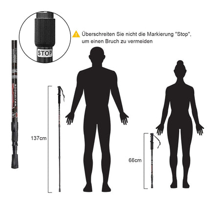 Žygio lazdos, 2 reguliuojamo ilgio, 66-137 cm, juodos