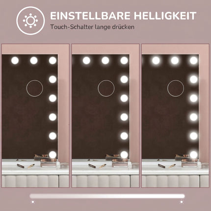 Hollywood Mirror with 18 LED Bulbs, 80 x 60 cm, 3 Light Colours, White