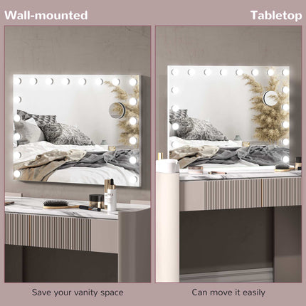 Hollywood Mirror with 18 LED Bulbs, 80 x 60 cm, 3 Light Colours, White