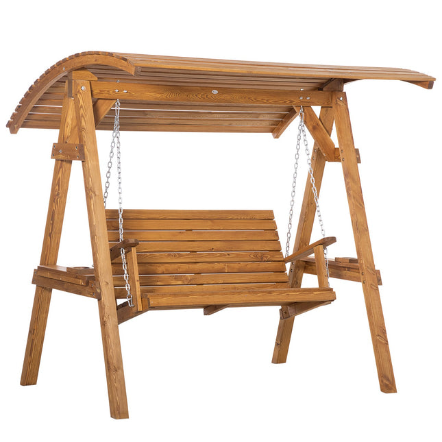 Swing bench in pine for two people with adjustable roof