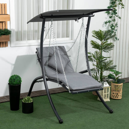 Garden swing with cushion and adjustable canopy, dark grey
