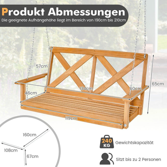 Holivudo sūpynės dviem asmenims su reguliuojamomis grandinėmis, gali išlaikyti iki 240 kg, 134 cm natūralios
