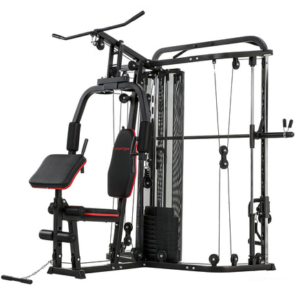 Namų sporto stotis su 65 kg svoriais, tempimu, pamokslininko suoliuku