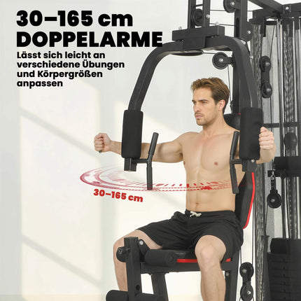 Namų sporto stotis su 65 kg svoriais, tempimu, pamokslininko suoliuku
