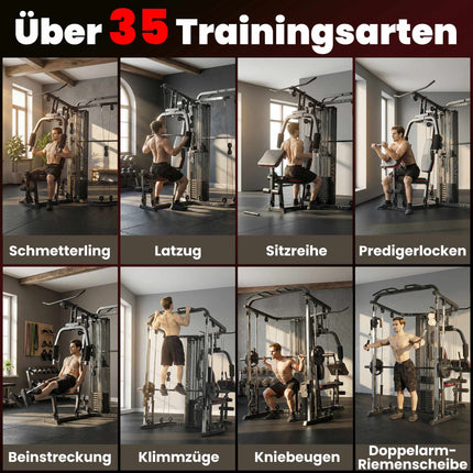 Namų sporto stotis su 65 kg svoriais, tempimu, pamokslininko suoliuku