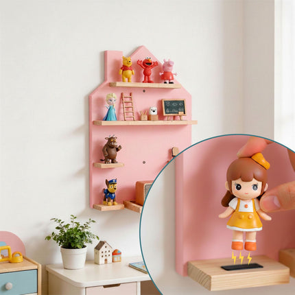 House-Shaped Wall Shelf for Tonies and Toniebox, Holds 32 Figures, Pink