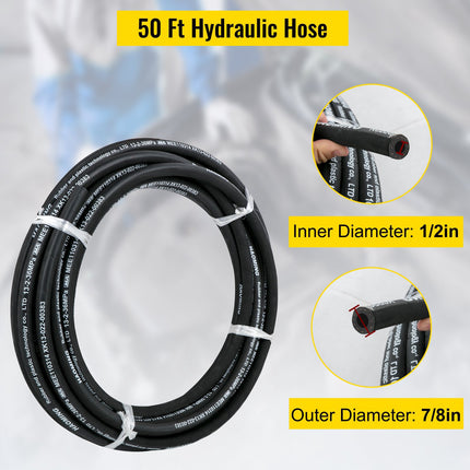 Hydraulic Hose 50 Ft, 1/2 In ID, 5000 PSI, 2-Wire