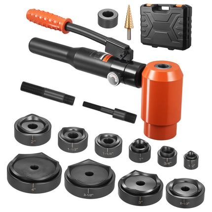 Hydraulic Knockout Punch Set, 15 Ton, 10 Dies 1/2-4 in