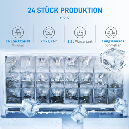 Ice cube maker, 20 kg/24 hours, 2.3 l, self-cleaning, black