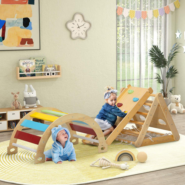 Indoor Climbing Frame, 7-in-1 Triangle with Slide, Multicolor