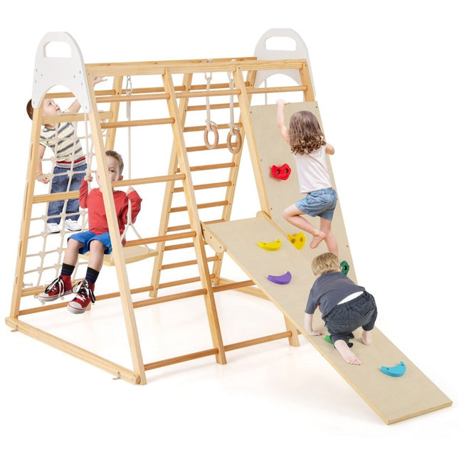 Indoor Playground Set – 8-in-1 Wooden Climbing Gym