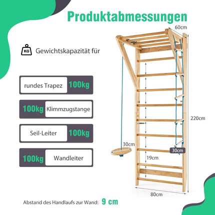 Medinė laipiojimo siena patalpoms - 4 viename, 100 kg keliamoji galia