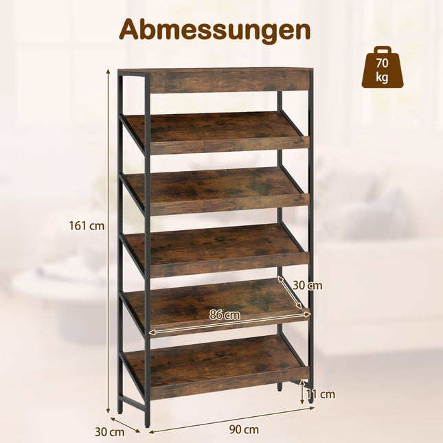 Pramoninė 6 aukštų knygų lentyna su metaliniu rėmu, 161 cm