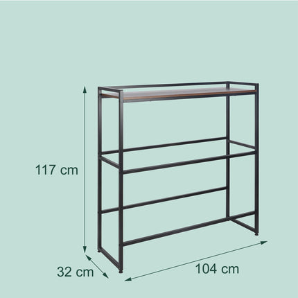 Pramoninis gėrimų dėžių stovas, 2 pakopų, metalas ir MDF, juodas/rudas