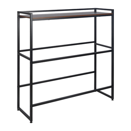 Pramoninis gėrimų dėžių stovas, 2 pakopų, metalas ir MDF, juodas/rudas