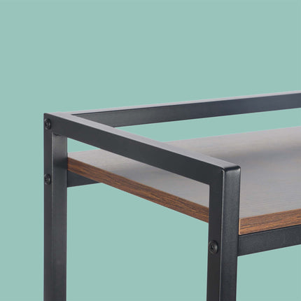 Pramoninis gėrimų dėžių stovas, 2 pakopų, metalas ir MDF, juodas/rudas