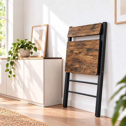 Industrial Folding Desk with Monitor Shelf, 2 Tiers, Brown, Black