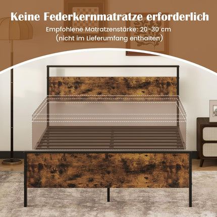 Pramoninis metalinis lovos rėmas 200x140 cm čiužiniui, medinis galvūgalis